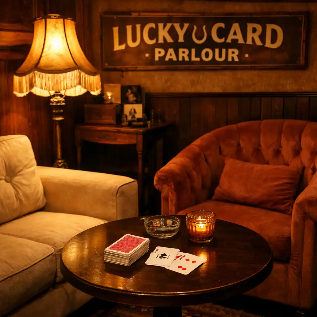 A cosy lounge corner with plush seating and a vintage lamp